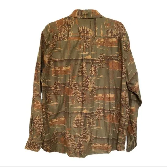 Men Eddie Bauer L flannel relaxed  fit fall autumn camouflage buttoned shirt - Picture 2 of 9